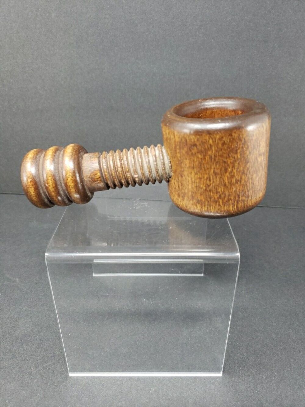 Nut Cracker Wooden Turn Screw Type Vintage Dark Solid Wood Collectible